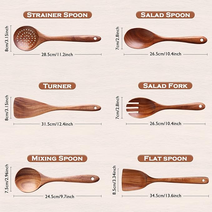 6Pcs Wooden Utensil Set, Natural Acacia Wooden Spoons - Image 2