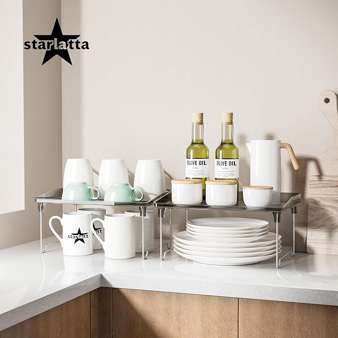 STARLATTA 2 Pcs Cabinet Organizer Shelf，Stackable Kitchen Counter Shelves - Image 2