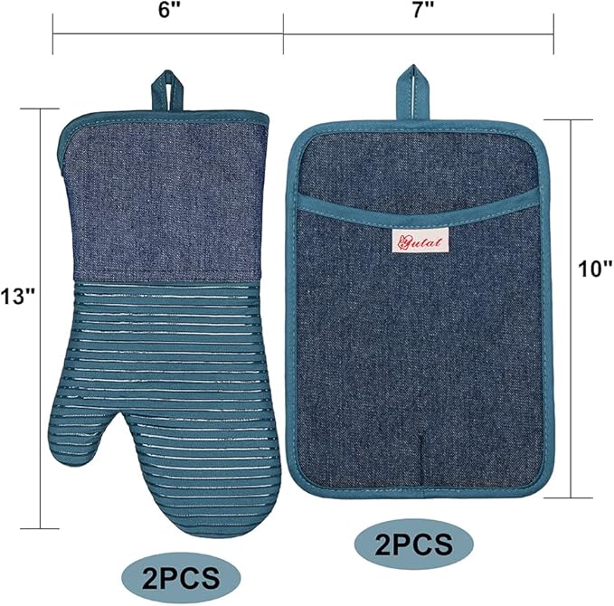 Yutat Oven Mitts, Pot Holders Set of 4 Made - Image 2