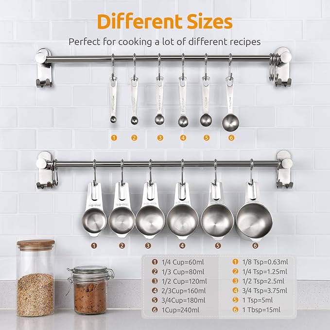 Measuring Cups and Spoons 12 Pieces: U-Taste 18/8 Stainless Steel Kitchen Metal - Image 2