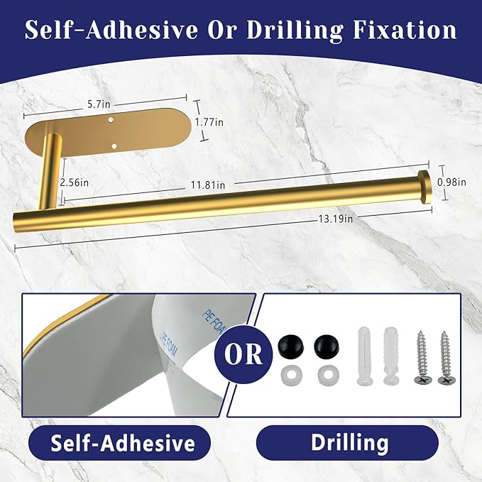 Paper Towel Holder, Self Adhesive or Drilling Paper Towel Holder Under Cabinet - Image 6