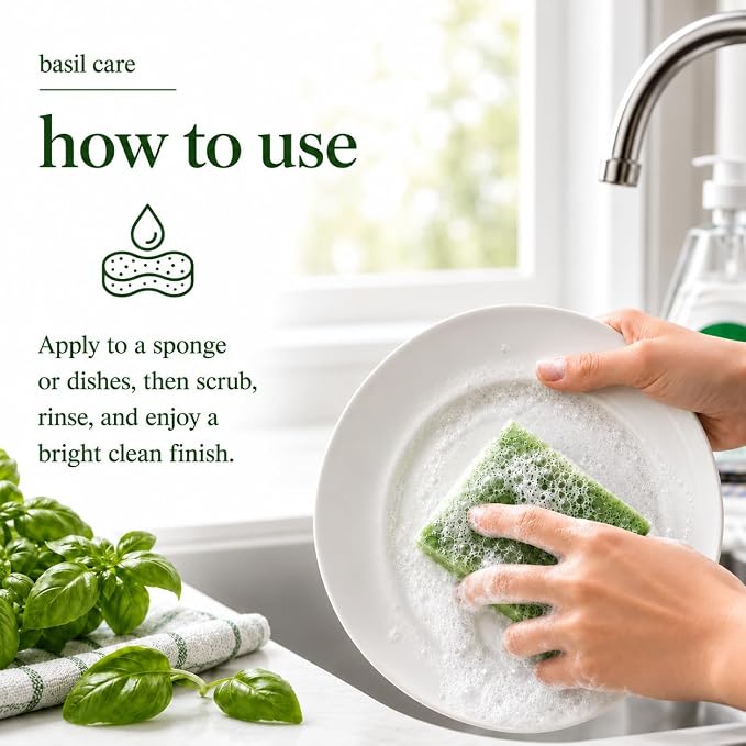 Ginger Lily Farms Botanicals Plant-Based Liquid Dish Soap, Concentrated Formula with Max Grease Cleaning Power, Cruelty-Free, Basil Scent, 24 Fl Oz