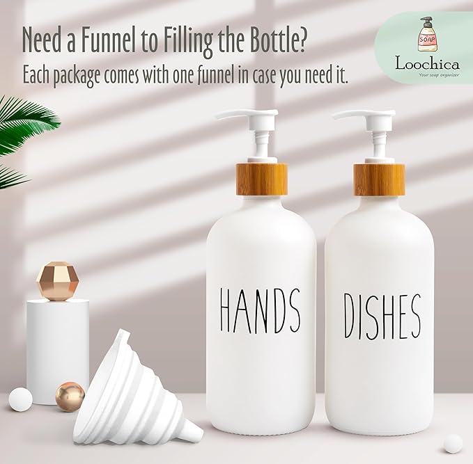 LOOCHICA 2 Pack White Glass Soap Dispenser Set - Image 4