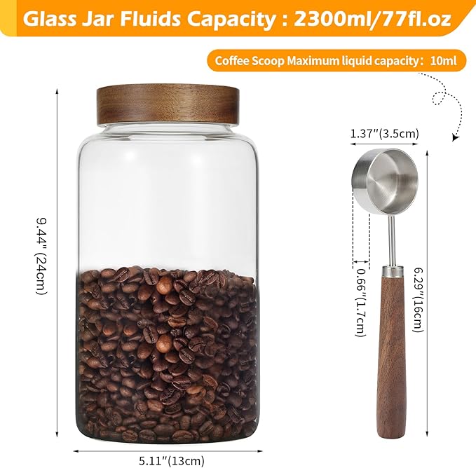 Large Glass Coffee Jars with Spoon, Round Storage Canister with Wooden Lid - Image 2