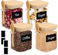 ComSaf 0.8 Qt Glass Jars with Bamboo Lids & Spoons Set of 4, Square Glass by ComSaf
