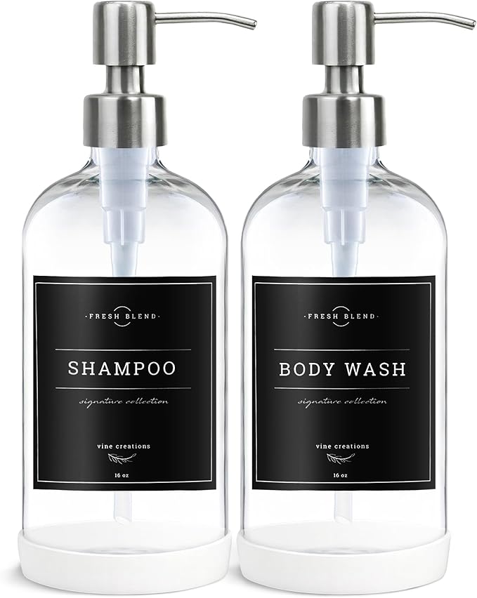 Vine Creations Clear Glass Soap Dispenser, 2 Pack Kitchen Soap Dispenser Set - Image 7