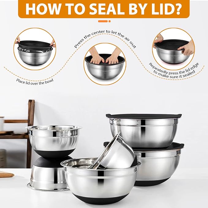 CHAREADA Mixing Bowls with Airtight Lids, Size 4.5, 0.7 qt, Fit - Image 2