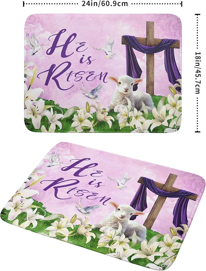Giwawa Easter Purple Dish Drying Mat, He is Risen Cross Lamb Floral Dish - Image 2