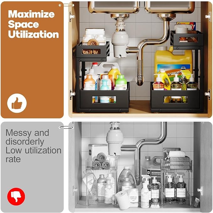 2-Pack Under Sink Organizer and Storage, 2-Tier L Shape Pull Out Cabinet - Image 5