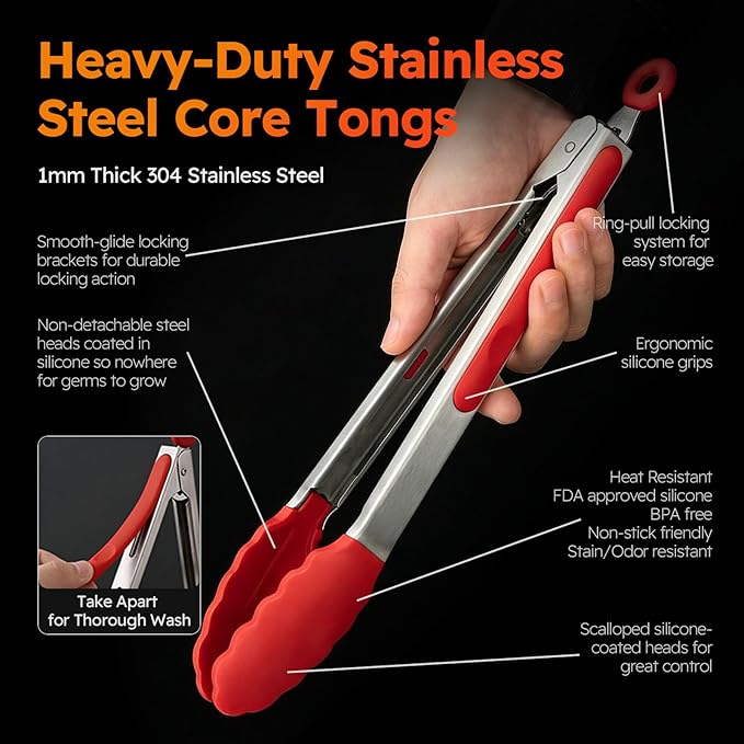 HST Tongs for Cooking with Silicone Tips, Non Stick Kitchen Tongs with Silicone - Image 6