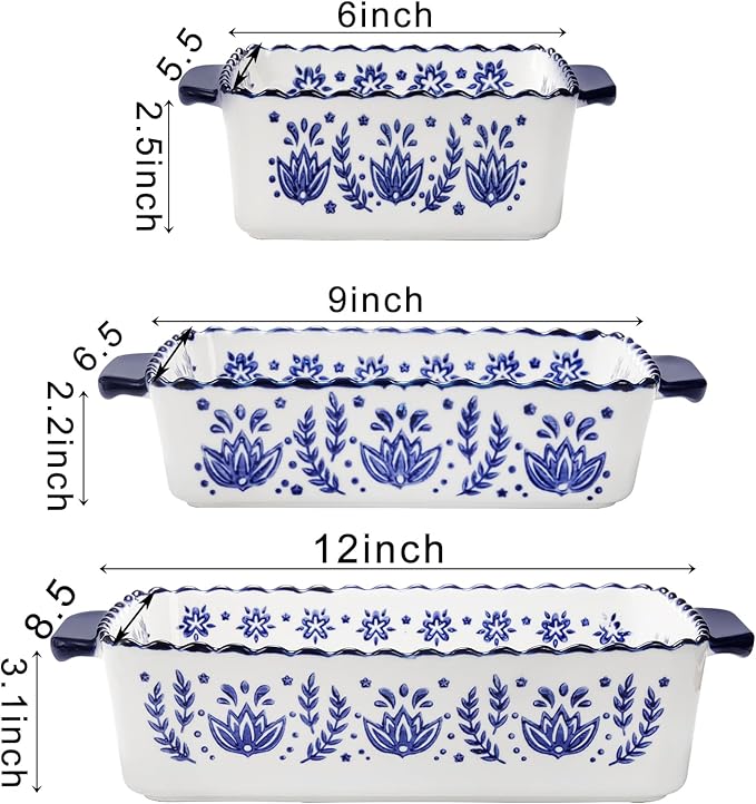 SOUJOY 3 Pack Porcelain Bakeware Set, Rectangular Baking Dishes, Lasagna Pan - Image 2