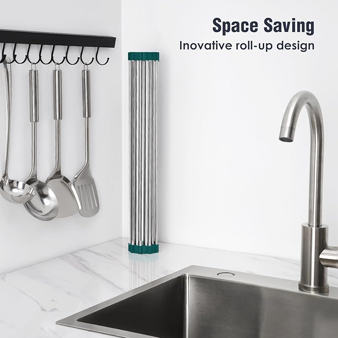 Tomorotec Stainless Steel Roll Up Dish Drying Rack, Foldable Over The Sink - Image 3