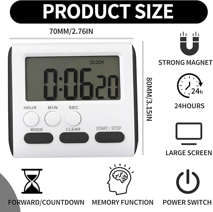 Mudder 12 Pack Digital Kitchen Timer - Image 2