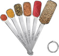 Stainless Steel Measuring Spoons Set of 6, Rectangular Metal Measuring Spoons by YUNNKEEY