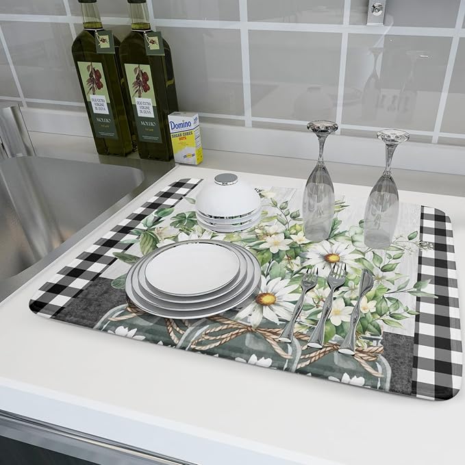 Spring Summer Daisy Floral Dish Drying Mat - Image 6