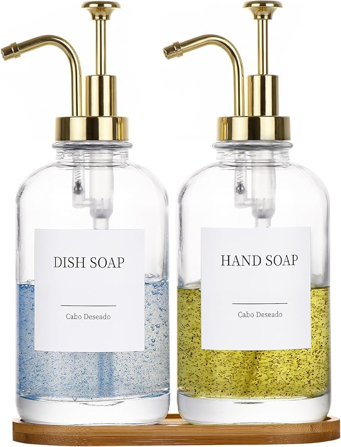Glass Soap Dispenser with Pump, Dish and Hand Soap Dispenser by CaboDeseado