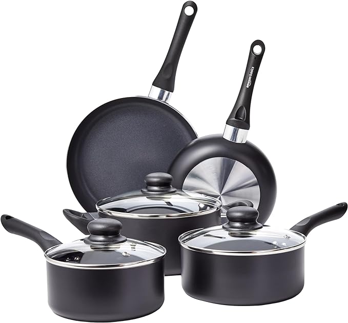 Amazon Basics Non-Stick Kitchen Cookware 8-Piece Set, Non-Induction, Includes by AmazonBasics