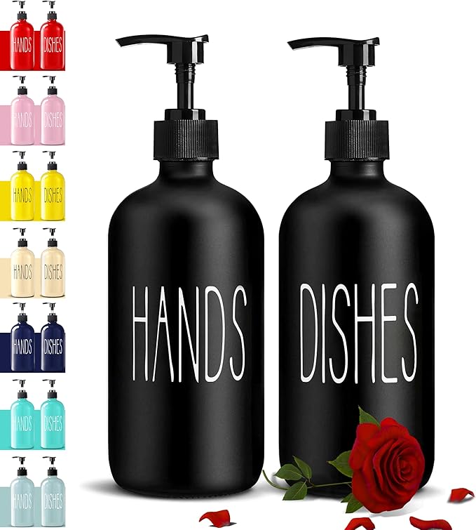 COHOSEGE Glass Soap Dispenser Set 2 Pack, Contains Hand and Dish Soap by COHOSEGE