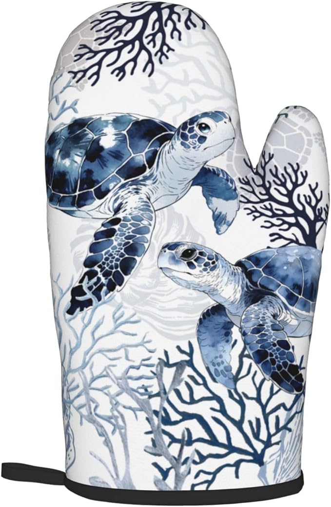 Coastal Oven Mitts and Pot Holders Sets of 2 Summer Kitchen Mitts Blue Sea - Image 8