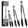 Kitchen Tongs Set of 3-7/9/12" Silicone Tipped Tongs by Lagarto