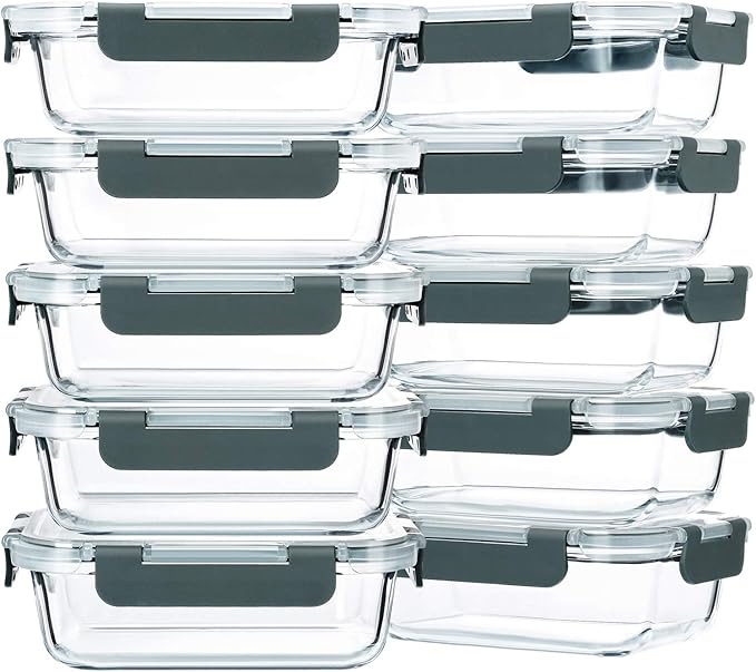 M MCIRCO 10-Pack, 22 Oz Glass Meal Prep Containers, Glass Food Storage by MMCIRCO