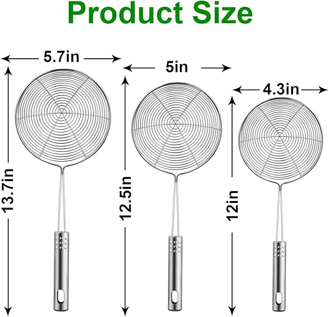 Swify Spider Strainer Set of 3 Asian Strainer Ladle Stainless Steel Wire - Image 3