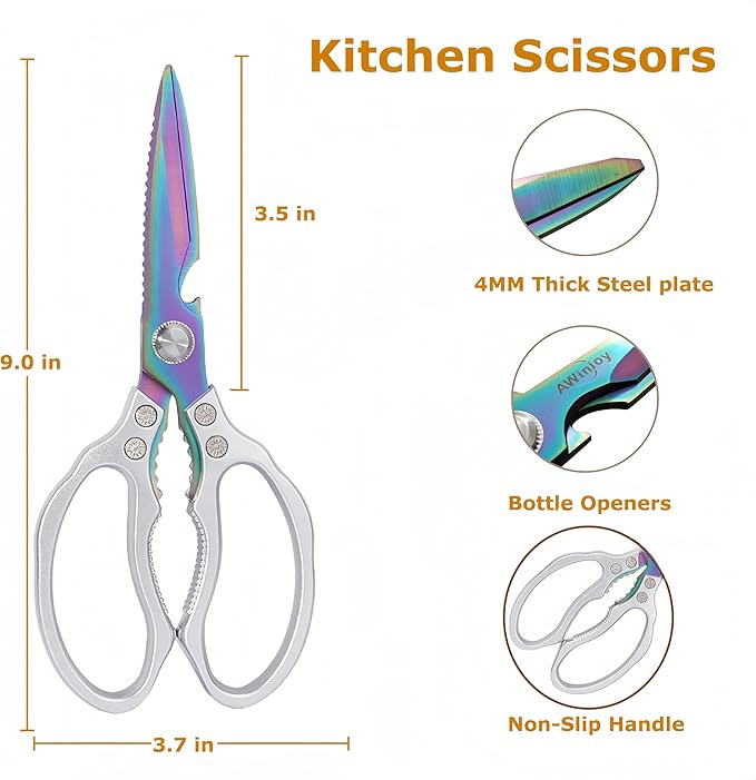 AWinjoy Heavy Duty Sharp Kitchen Scissors, Dishwasher Safe, Cooking Shears - Image 2