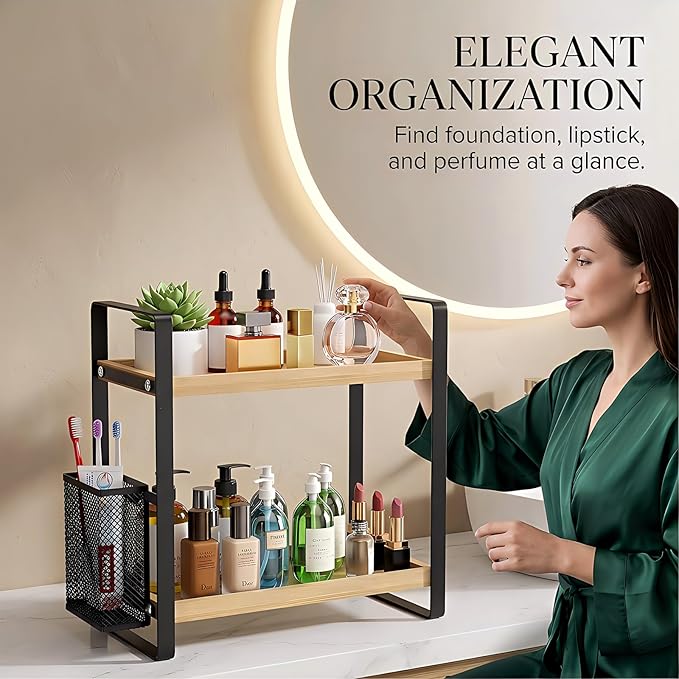 LEMIKKLE 2-Tier Wood Bathroom Counter Organizer - Image 5