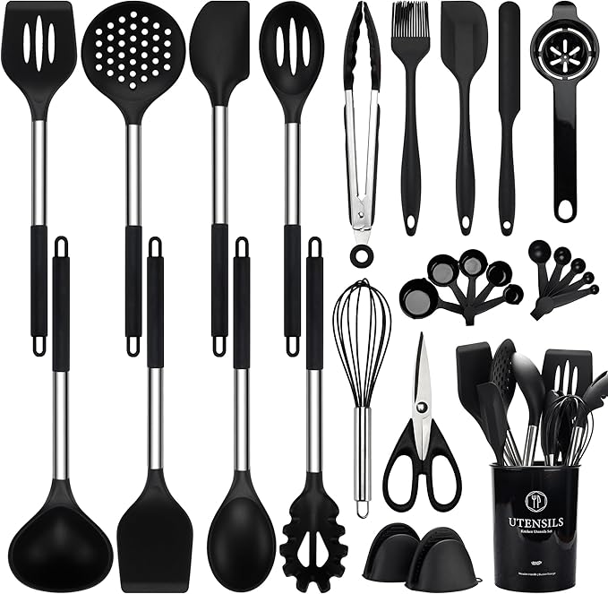 NCUE Silicone Cooking Utensils Set, Food Grade Silicone and Stainless Steel by NCUE