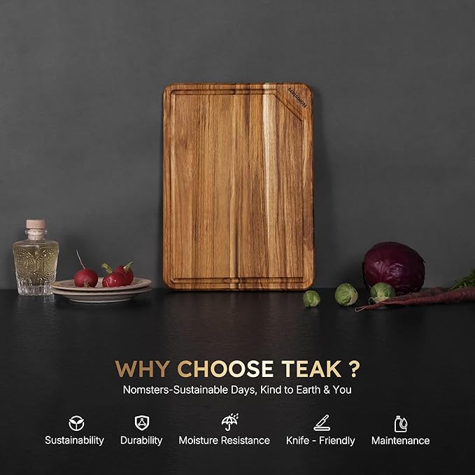 13'' Teak Wood Cutting Board for Kitchen Non Slip Over Sink Charcuterie Board - Image 3