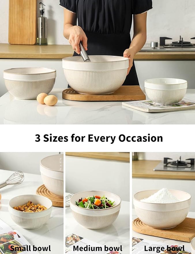 Large Ceramic Mixing Bowls, Glazed White Kitchen Bowl, Dough Kneading, - Image 4