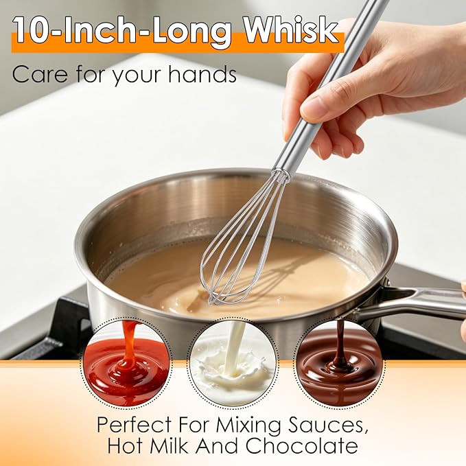 HOTEC 10 Inch Mini Whisk, Anti-Rust 304 Stainless Steel Small Whisks - Image 4