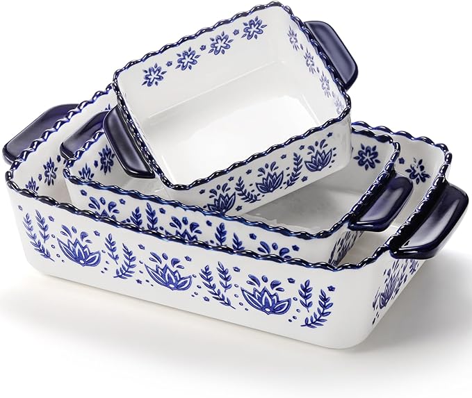 SOUJOY 3 Pack Porcelain Bakeware Set, Rectangular Baking Dishes, Lasagna Pan by SOUJOY