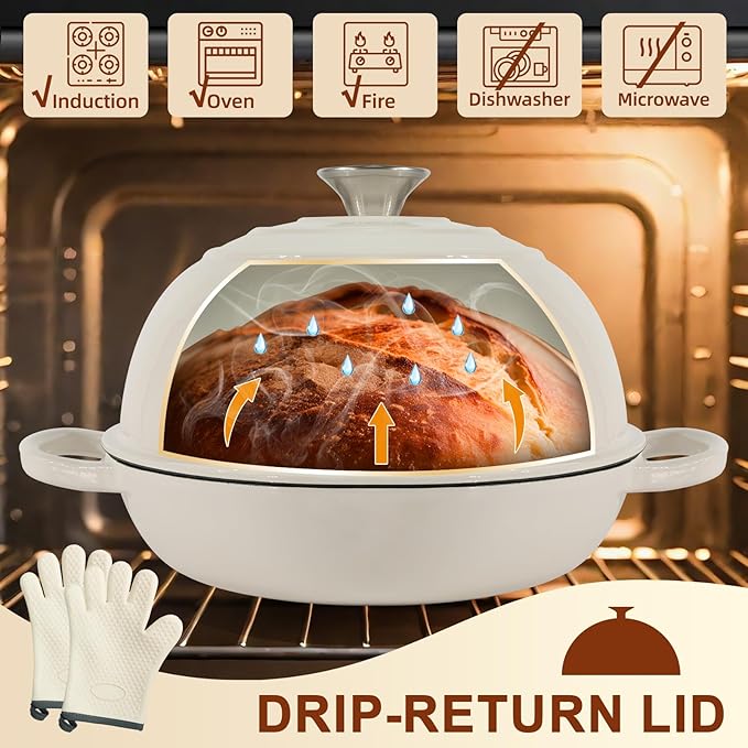 AHJ 6QT Dutch Oven For Bread Baking, Enameled Cast Iron Dutch Oven Pot - Image 2