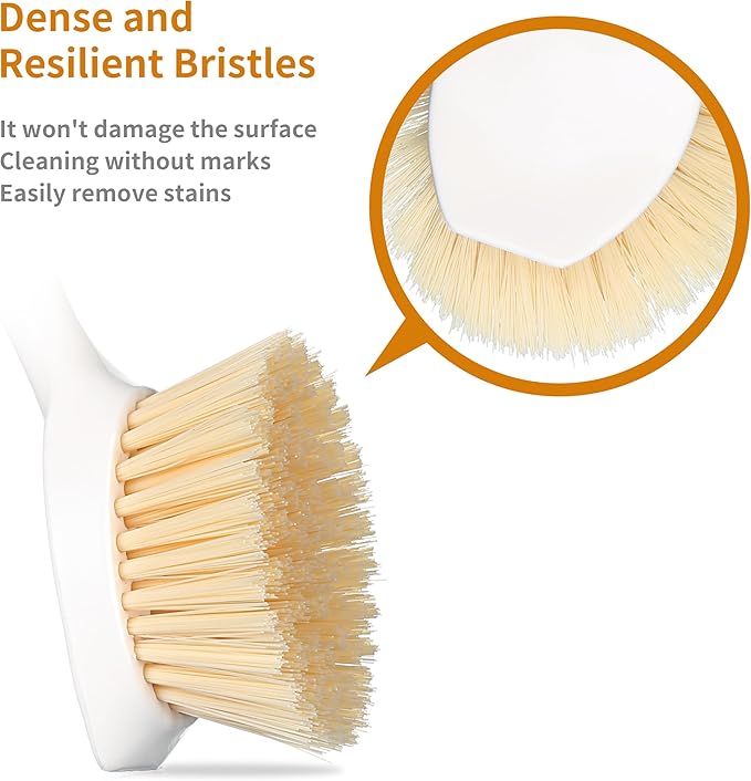 2 Pack Kitchen Dish Brush Bamboo Handle Dish Scrubber Built-in Scraper - Image 3