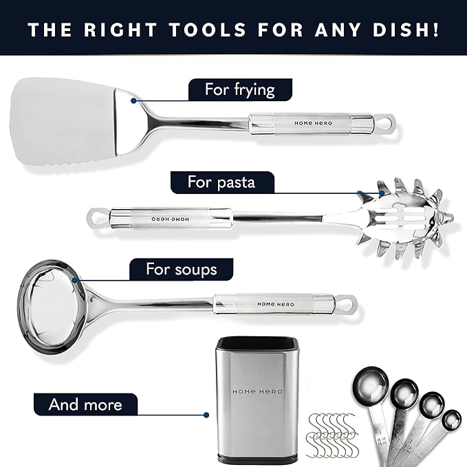 Home Hero 32-Piece Stainless Steel Kitchen Utensil Set - Image 4