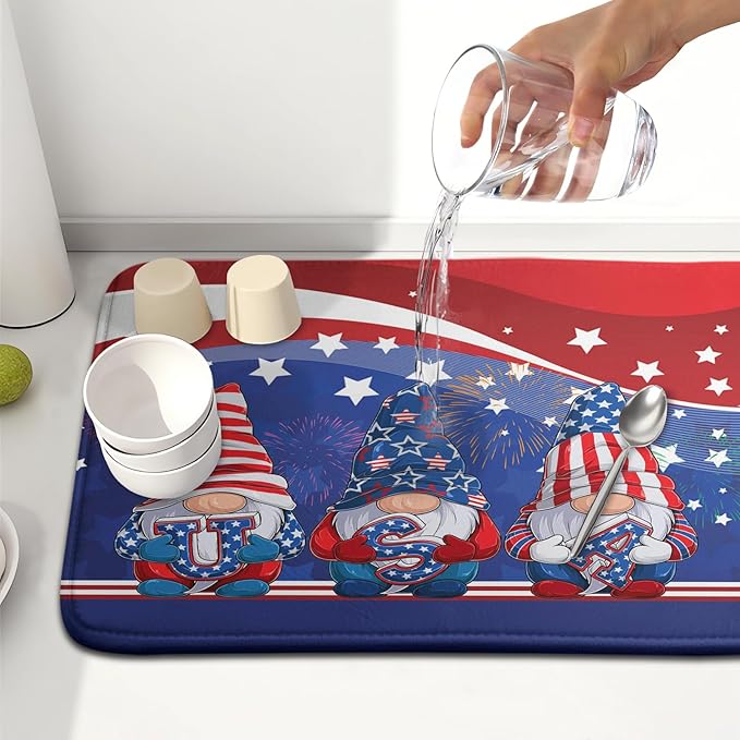 Kawani 4th of July Dish Drying Mat 16x18 Inch Spring Summer Patrioti Gnome - Image 6