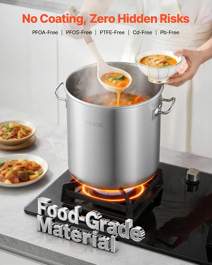 VEVOR Stainless Steel Stock Pot, 21-Quart Stainless Steel Stockpot - Image 2