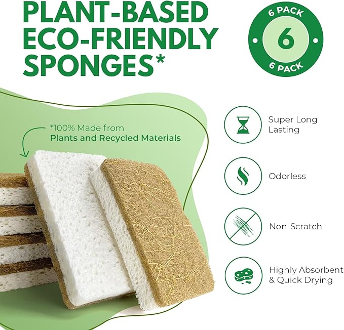 AIRNEX Biodegradable Natural Kitchen Sponges Pack of 6 - Image 2