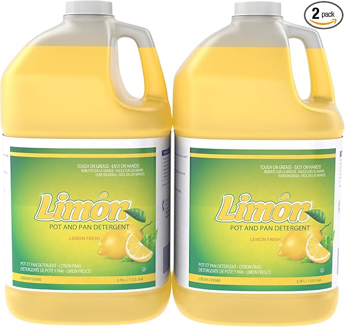 Diversey Limon Pot & Pan Detergent - Tough On Grease, Easy On Hands - High-Sudsing Liquid Dish Soap Concentrate, Lemon Fresh Scent, 1-Gallon (Pack of 2)