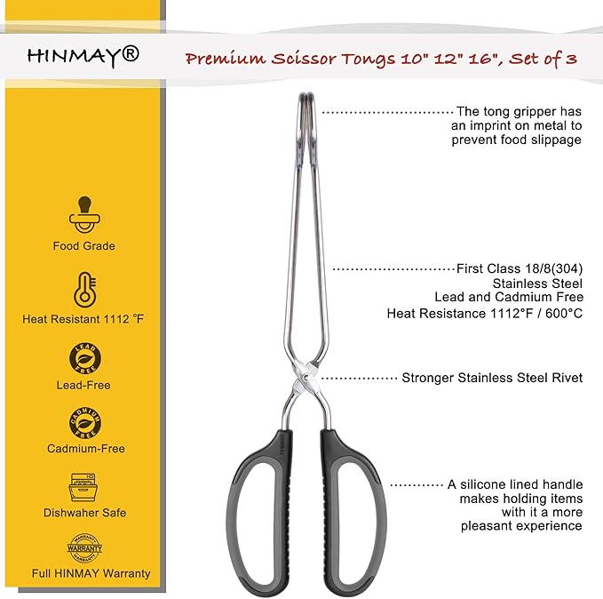 HINMAY Stainless Steel Scissor Tongs Cooking Tongs Set - Image 2