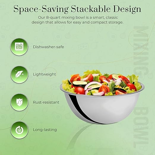 OCS Parts 8 Quart Mixing Bowls | Set of 4 | 13.25-Inch Stainless Steel - Image 3