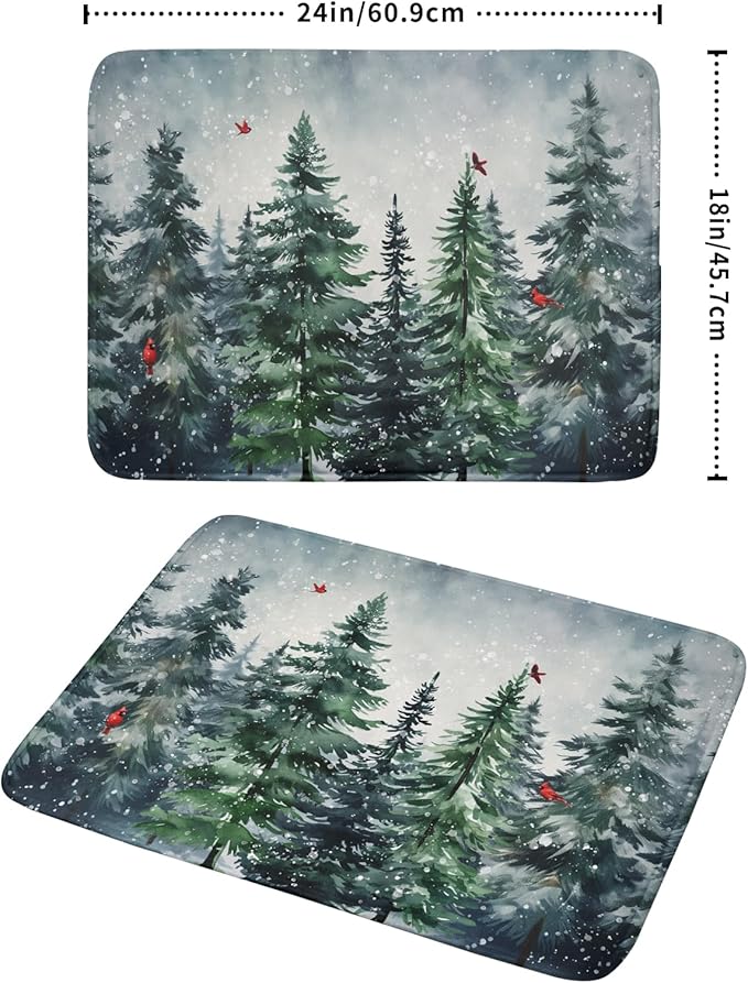Winter Dish Drying Mat for Kitchen Counter Winter Pine Tree Dish Drying Mat - Image 2