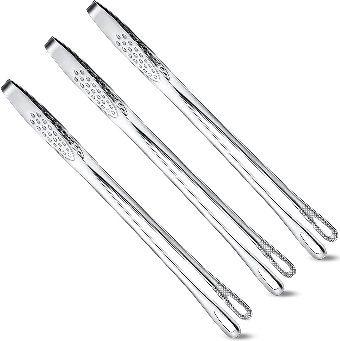Geiserailie 3 Pcs 11 Inches Korean BBQ Tongs Stainless Steel Kitchen Tweezers by Geiserailie