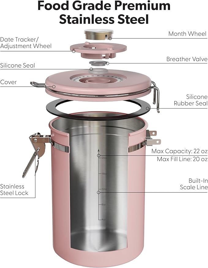Veken Coffee Canister with Window, Airtight Stainless Steel Kitchen Food - Image 7