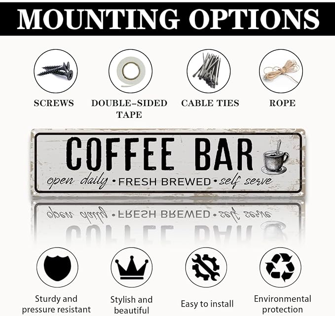 Coffee Bar Open Daily Sign, Retro Metal Tin Sign, Rustic Farmhouse Wall Decor - Image 3