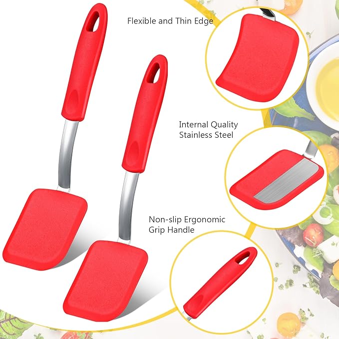 Silicone Cookie Spatula Turner 2 Pack Mini Brownie Spatula Flexible Kitchen - Image 3