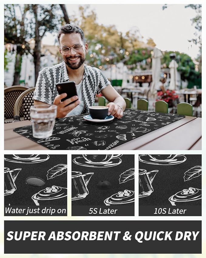 AMOAMI Coffee Mat Hide Stain Rubber Backed Absorbent Dish Drying Mat - Image 4