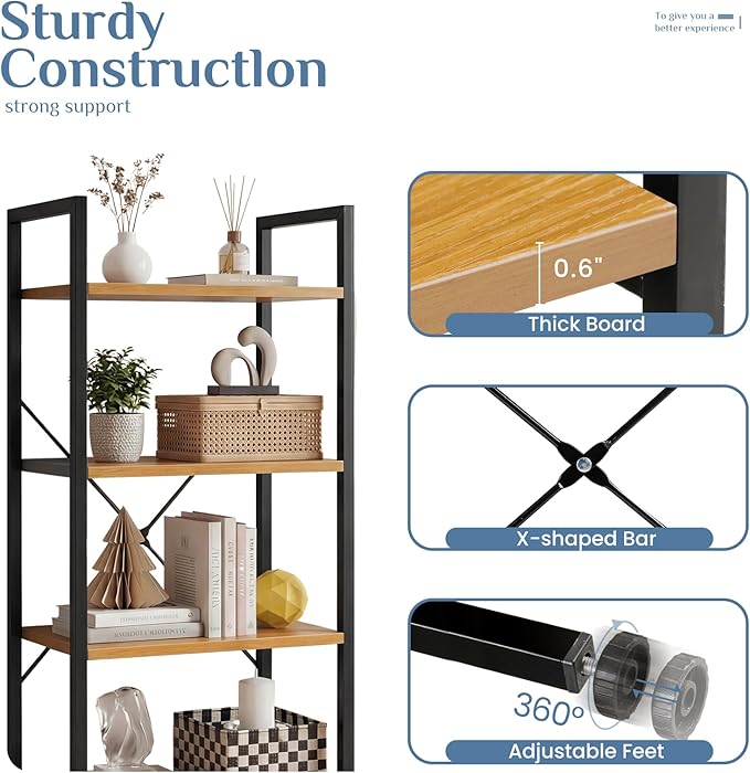 DUMOS 4 Tiers Bookshelf, Classical Book Shelf, Tall Display Shelves in Living - Image 5