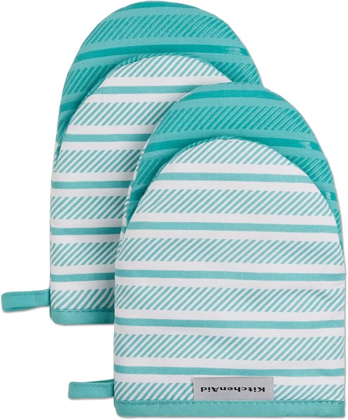 KitchenAid Albany Mini Oven Mitt 2-Pack Set, Aqua Sky by KitchenAid